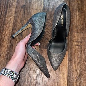 Express Silver sparkle pointed toe high heels